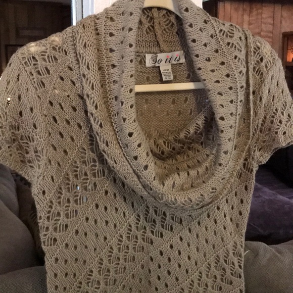 Tan Cowl Neck Open Knit Dress - Picture 3 of 6